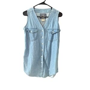 At Last Vintage 90s Light Wash Denim Vest Western Button Down Shirt Small